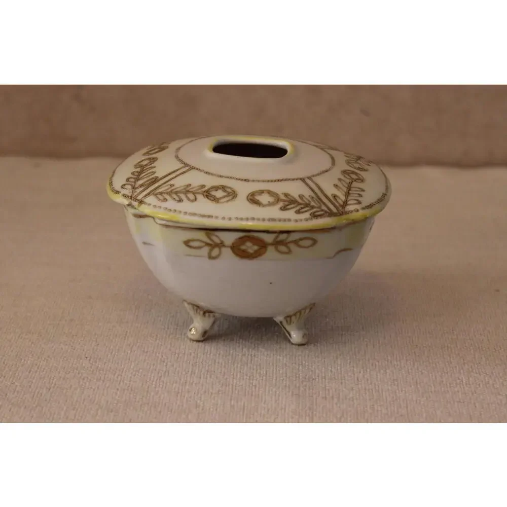 Vintage Nippon Hand-Painted Hair Receiver – Footed Porcelain